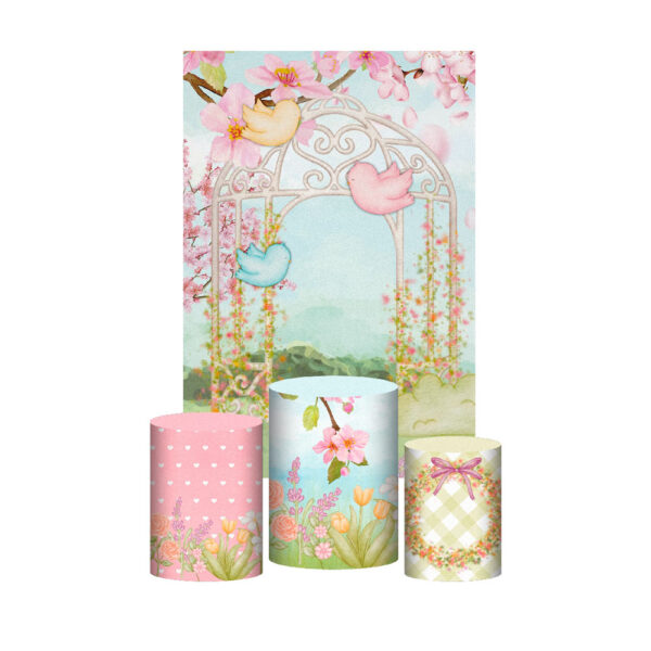 Kit Casado Jardim Trio Capa Cilindro Retangular Tecido