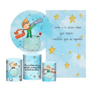 Kit Casado Pequeno Príncipe Painel Redondo Trio Capas Cilindro Retangular Vertical Em Tecido