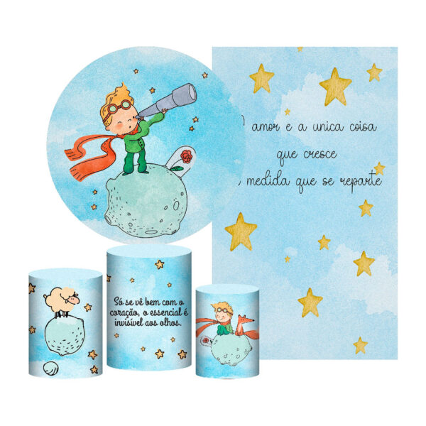 Kit Casado Pequeno Príncipe Painel Redondo Trio Capas Cilindro Retangular Vertical Em Tecido