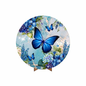Painel Redondo 3D Borboleta Tecido 50cm X 50cm Com Suporte MDF