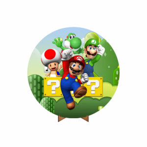 Painel Redondo 3D Super Mario Tecido 50cm X 50cm Com Suporte MDF