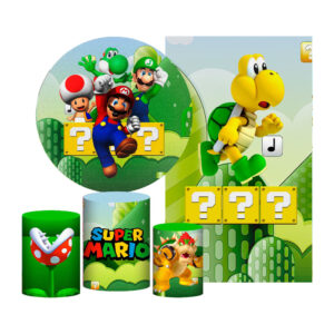 Kit Casado Super Mario Painel Redondo Trio Capas Cilindro Retangular Vertical Em Tecido