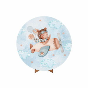 Painel Redondo 3D Ursinho Tecido 50cm X 50cm Com Suporte MDF