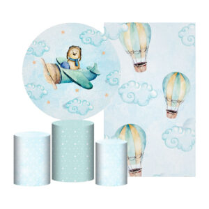 Kit Casado Ursinho Painel Redondo Trio Capas Cilindro Retangular Vertical Em Tecido