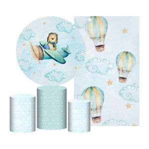 Kit Casado Ursinho Painel Redondo Trio Capas Cilindro Retangular Vertical Em Tecido