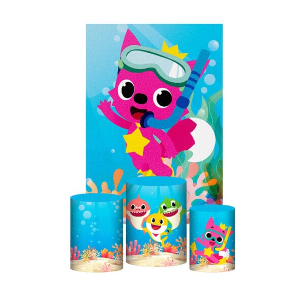 Kit Casado Baby Shark  Trio Capa Cilindro Retangular Tecido