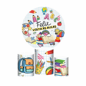 Trio Capa Cilindro + Painel Redondo 3D Volta ás Aulas 1,50m Veste Fácil