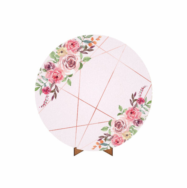 Painel Redondo 3D Floral Tecido 50cm X 50cm Com Suporte MDF