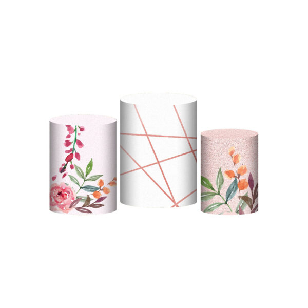 Trio Capa Cilindro Floral 3D Em Tecido Com Elástico