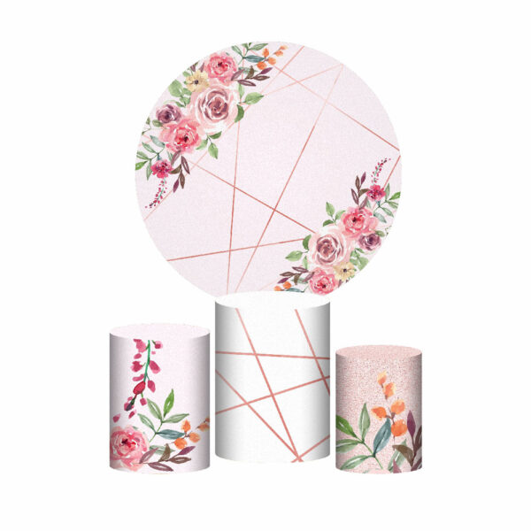 Trio Capa Cilindro + Painel Redondo 3D Floral 1,50m Veste Fácil