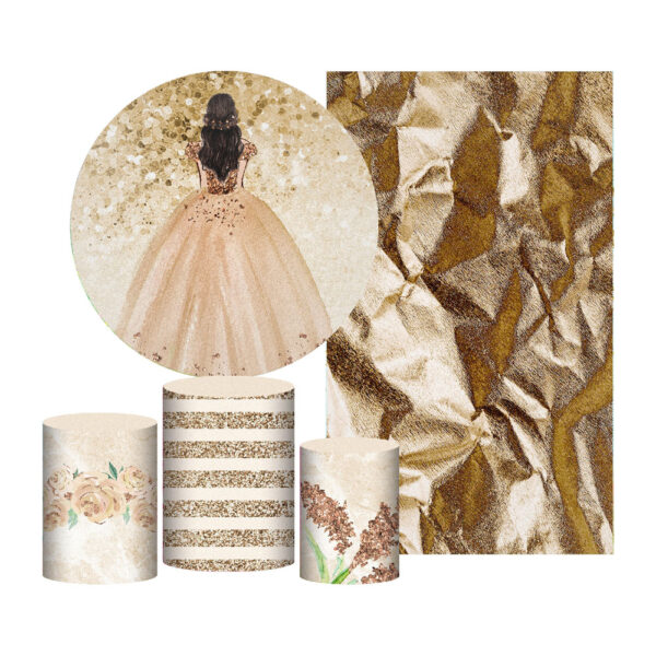 Kit Casado 15 Anos Painel Redondo Trio Capas Cilindro Retangular Vertical Em Tecido