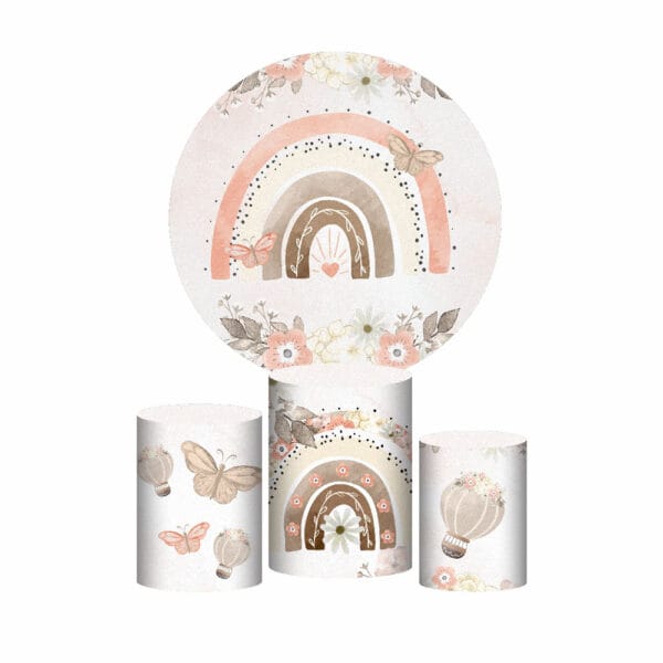 Trio Capa Cilindro + Painel Redondo 3D Boho Elefante 1,50m Veste Fácil