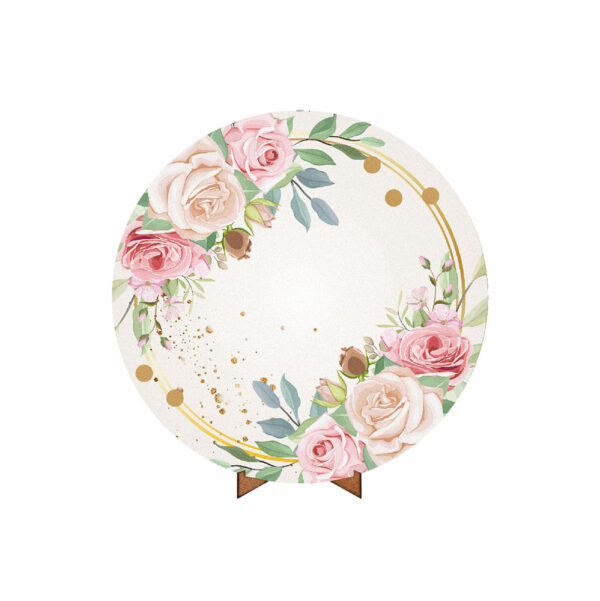 Painel Redondo 3D Floral Tecido 50cm X 50cm Com Suporte MDF