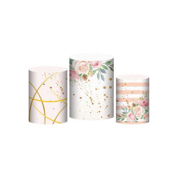 Trio Capa Cilindro Floral 3D Em Tecido Com Elástico