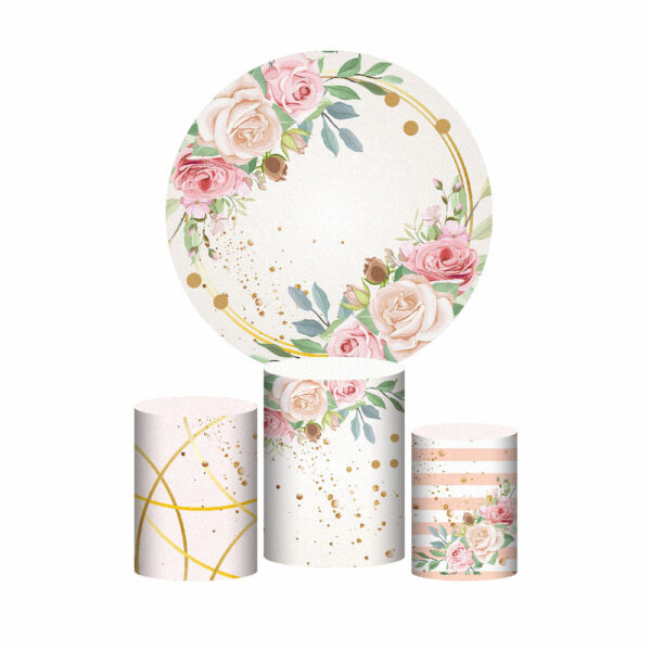 Trio Capa Cilindro + Painel Redondo 3D Floral 1,50m Veste Fácil