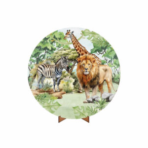 Painel Redondo 3D Safari Tecido 50cm X 50cm Com Suporte MDF