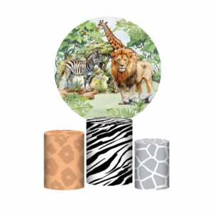 Trio Capa Cilindro + Painel Redondo 3D Safari 1,50m Veste Fácil