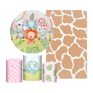 Kit Casado Safari Painel Redondo Trio Capas Cilindro Retangular Vertical Em Tecido