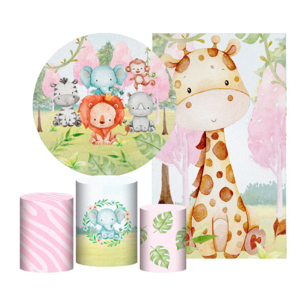 Kit Casado Safari Painel Redondo Trio Capas Cilindro Retangular Vertical Em Tecido