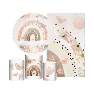 Kit Casado Boho Elefante Painel Redondo Trio Capas Cilindro Retangular Vertical Em Tecido