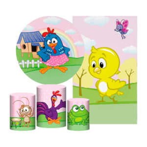 Kit Casado Galinha Pintadinha Painel Redondo Trio Capas Cilindro Retangular