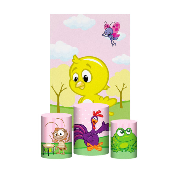 Kit Casado Galinha Pitadinha Trio Capa Cilindro Retangular Tecido