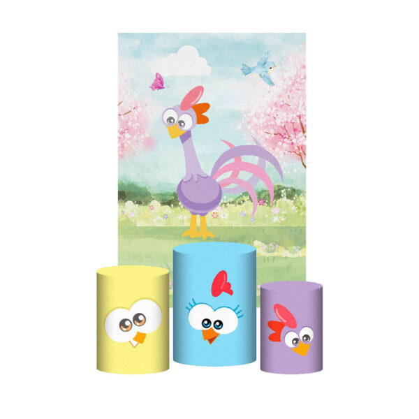 Kit Casado Galinha Pitadinha Trio Capa Cilindro Retangular Tecido