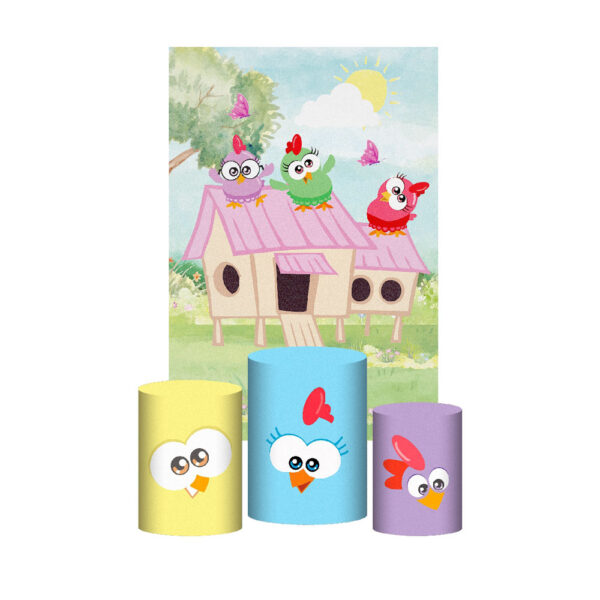 Kit Casado Galinha Pitadinha Trio Capa Cilindro Retangular Tecido