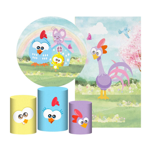 Kit Casado Galinha Pintadinha Painel Redondo Trio Capas Cilindro Retangular