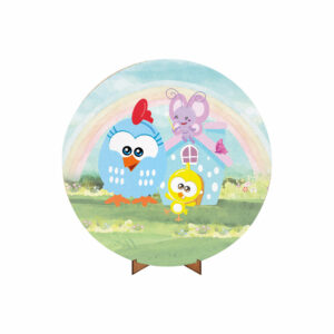 Painel Redondo 3D Galinha Pintadinha Tecido 50cm X 50cm Com Suporte MDF