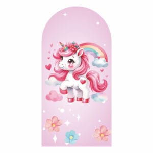 Painel De Festa Romano Decorativo Unicórnio Cute Rosa