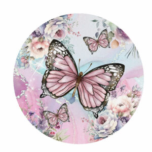 Painel Redondo 3D Borboleta Rosa Tecido Sublimado 1,50m x 1,50m