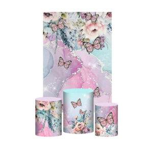 Kit Casado Borboleta Rosa Trio Capa Cilindro Retangular Tecido