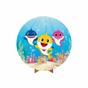 Painel Redondo 3D Baby Sharky Tecido 50cm X 50cm Com Suporte MDF
