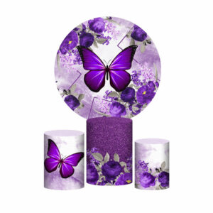 Trio Capa Cilindro + Painel Redondo 3D Borboleta Lilás 1,50m Veste Fácil