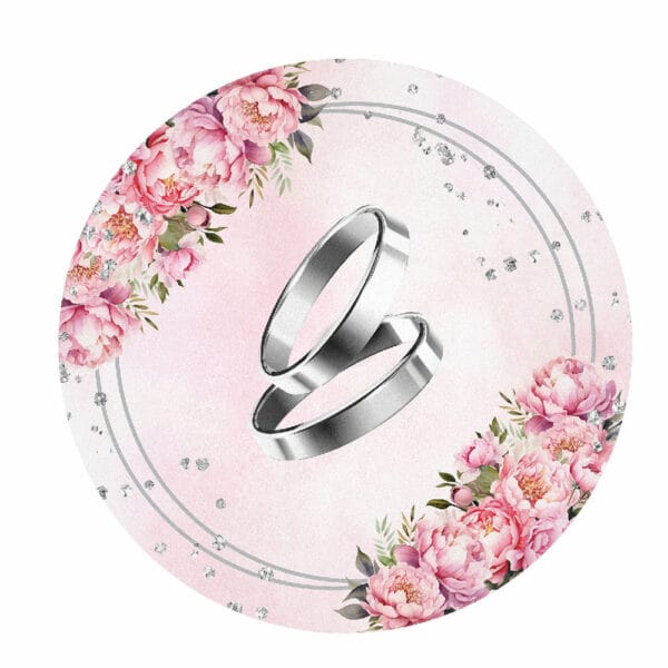 Painel Redondo 3D Casamento Rosa Tecido Sublimado 1,50m x 1,50m