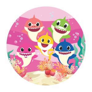 Painel Redondo 3D Baby Shark Rosa Tecido Sublimado 1,50m x 1,50m