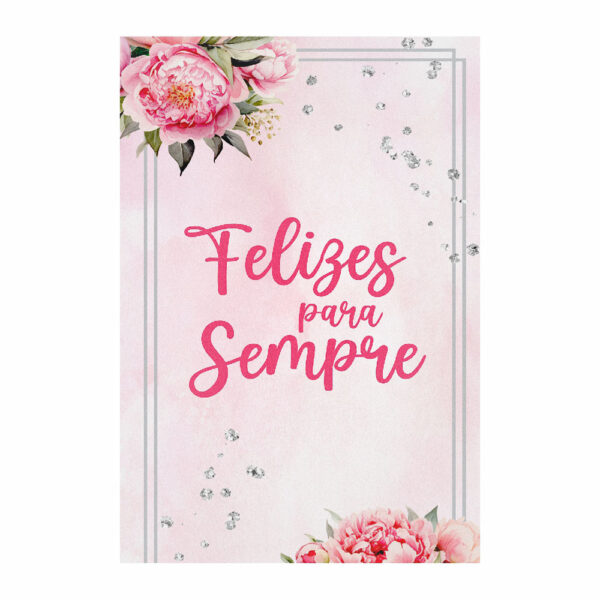 Painel de Festa Retangular 3D Casamento Rosa casadinho 1,50m x 2,20