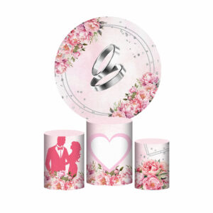 Trio Capa Cilindro + Painel Redondo 3D Casamento Rosa 1,50m Veste Fácil
