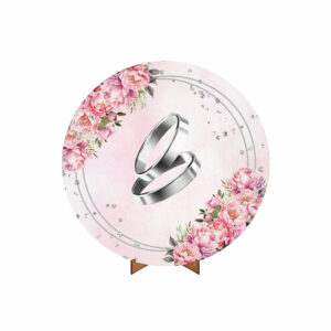 Painel Redondo 3D Casamento Rosa Tecido 50cm X 50cm Com Suporte MDF
