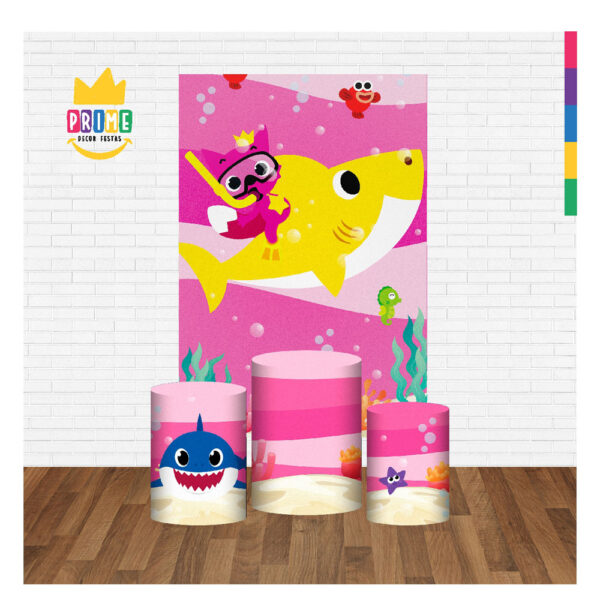 Kit Casado Baby Shark Rosa Trio Capa Cilindro Retangular Tecido - Image 2
