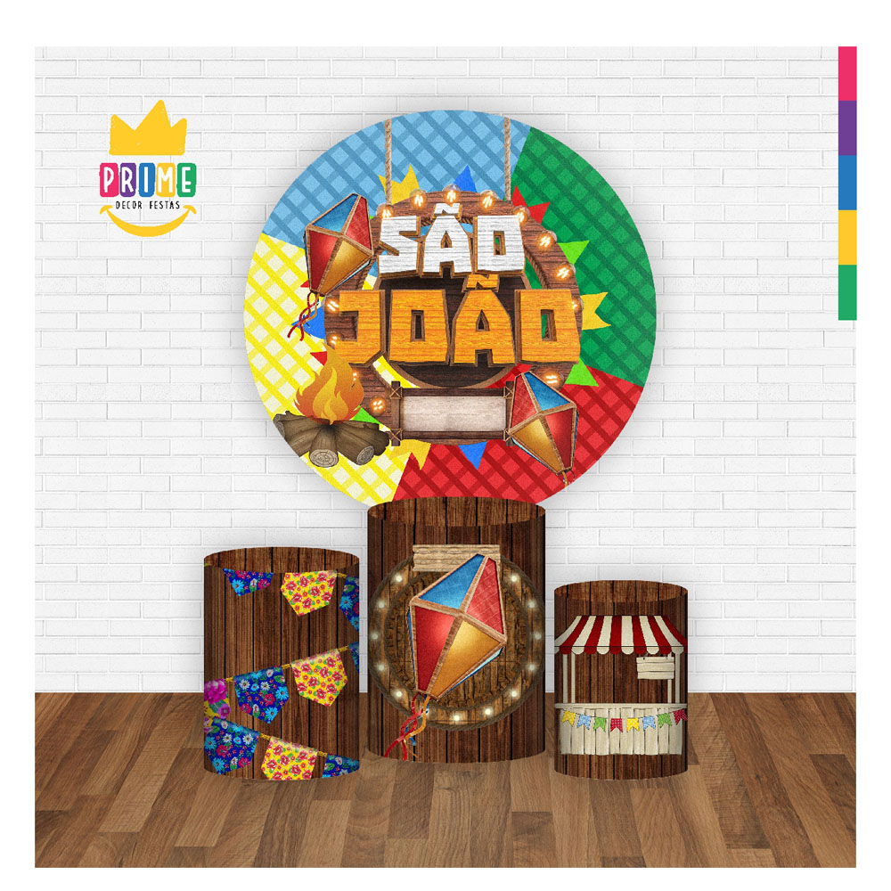 Trio Capa Cilindro + Painel Redondo 3D São João 1,50m Veste Fácil - Imagem 2