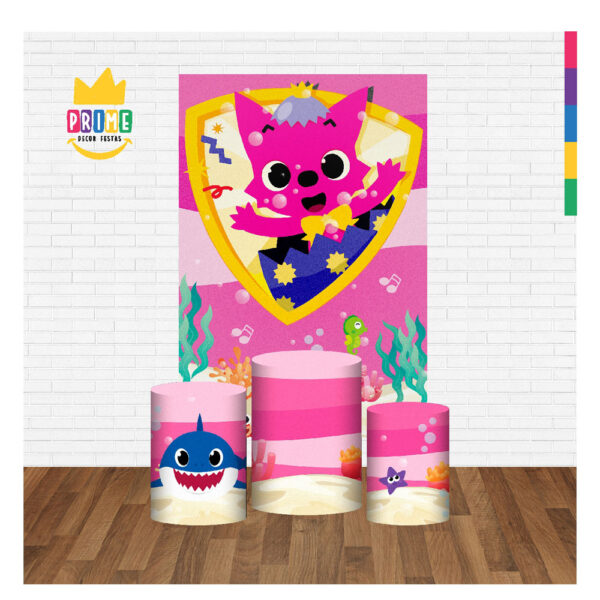 Kit Casado Baby Shark Rosa Trio Capa Cilindro Retangular Tecido - Image 2