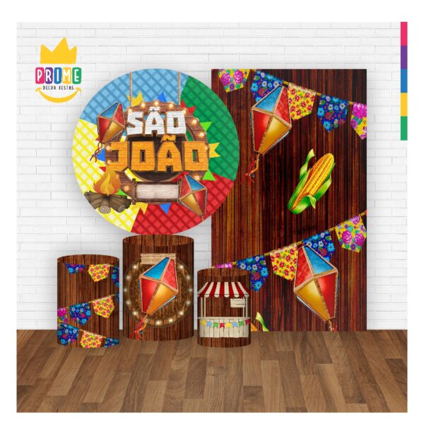 Kit Casado São João Painel Redondo Trio Capas Cilindro Retangular Vertical Em Tecido - Image 2