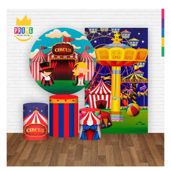 Kit Casado Circo Painel Redondo Trio Capas Cilindro Retangular Vertical Em Tecido - Image 2