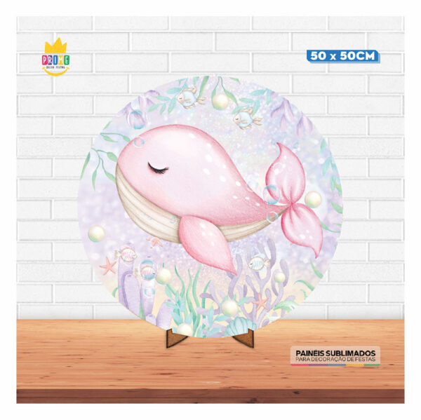 Painel Redondo 3D Fundo do Mar Tecido 50cm X 50cm Com Suporte MDF - Image 2