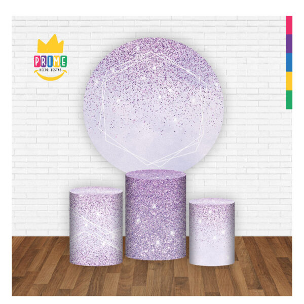 Trio Capa Cilindro + Painel Redondo 3D Glitter Lilás 1,50m Veste Fácil - Image 2