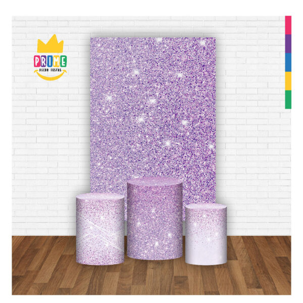 Kit Casado Glitter Lilás Trio Capa Cilindro Retangular Tecido - Image 2