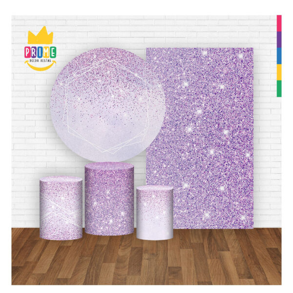 Kit Casado Glitter Lilás Painel Redondo Trio Capas Cilindro Retangular Vertical Em Tecido - Image 2