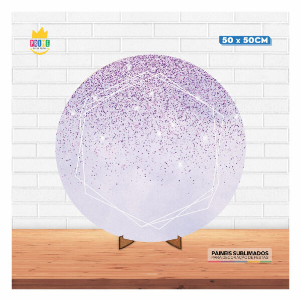 Painel Redondo 3D Glitter Lilás Tecido 50cm X 50cm Com Suporte MDF - Image 2